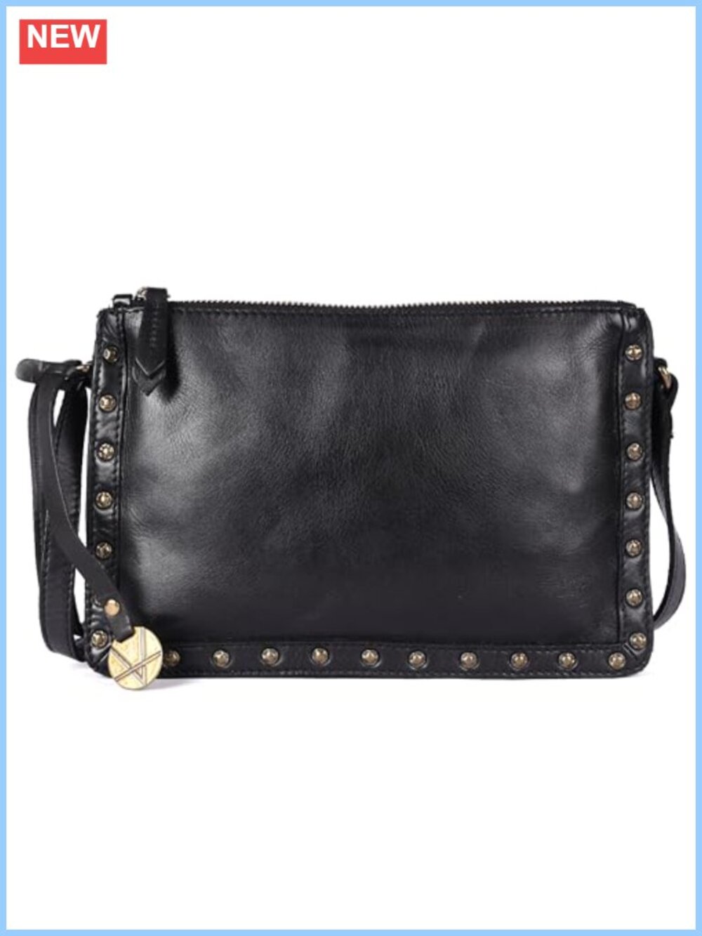 Genuine Italian Leather Boho Studded Crossbody Bag with YKK Zippers
